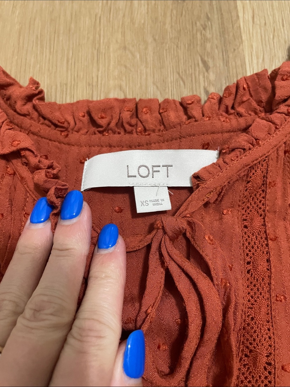 LOFT Rust Orange Ruffle Peasant Blouse - Picture 2 of 5